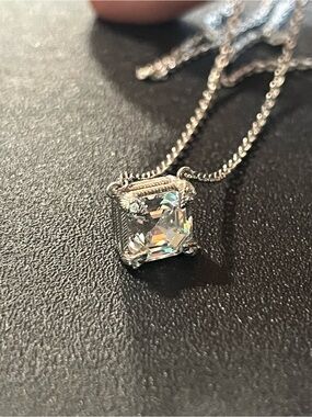 Sterling silver cz Ascher cut necklace with heart clasp. Pretty! 20” adjustable